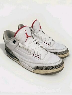 Nike Air Jordan 3 Retro White Cement 2010 Sze 11 136064-105 White Red Black Used